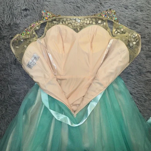 Envious Couture Prom Dress Sheer Beaded Bodice Tulle Skirt Aqua Formal Size 4
